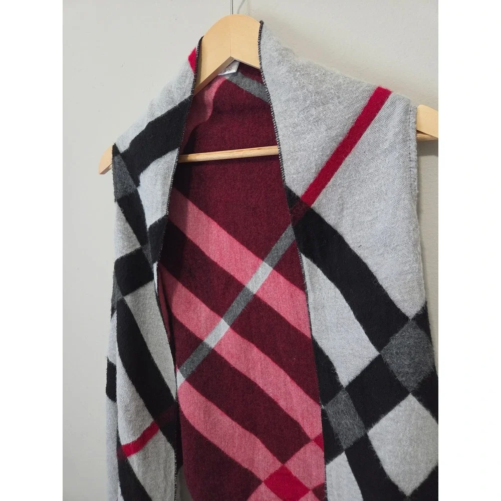 Tres Luxe Womens Plaid Open Front Sleeveless Vest Wrap Grey Red One Size